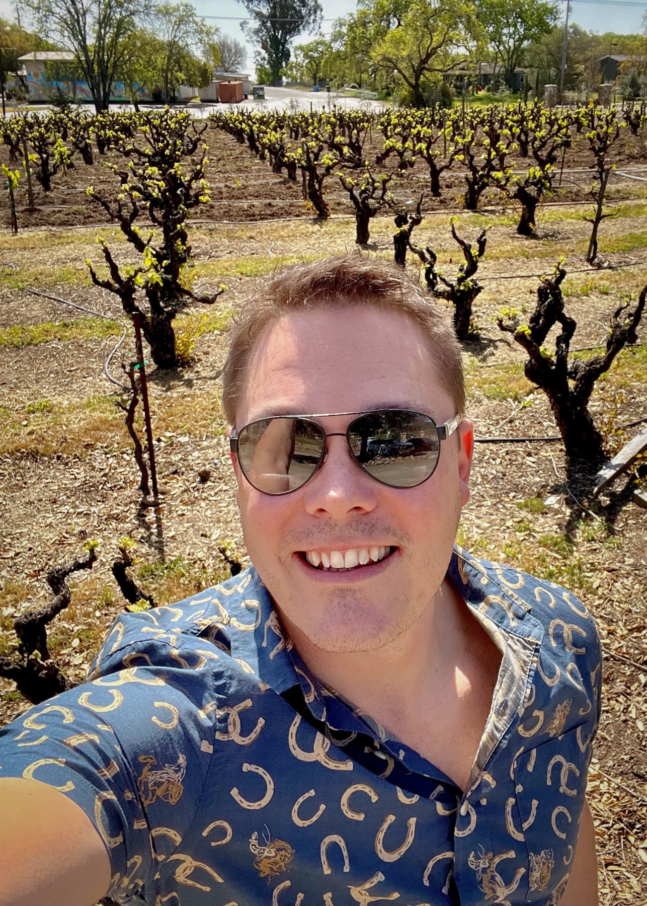 Drop of Sunshine winemaker Michael Garrison with a vineyard behind him